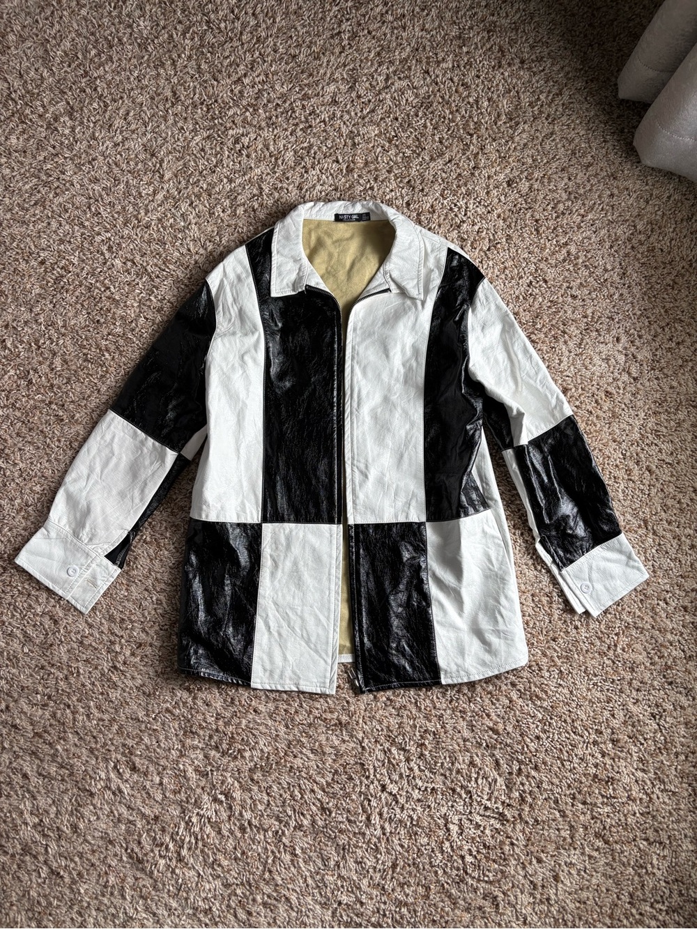 Nasty Gal White and Black Colorblock Faux Leather Jacket